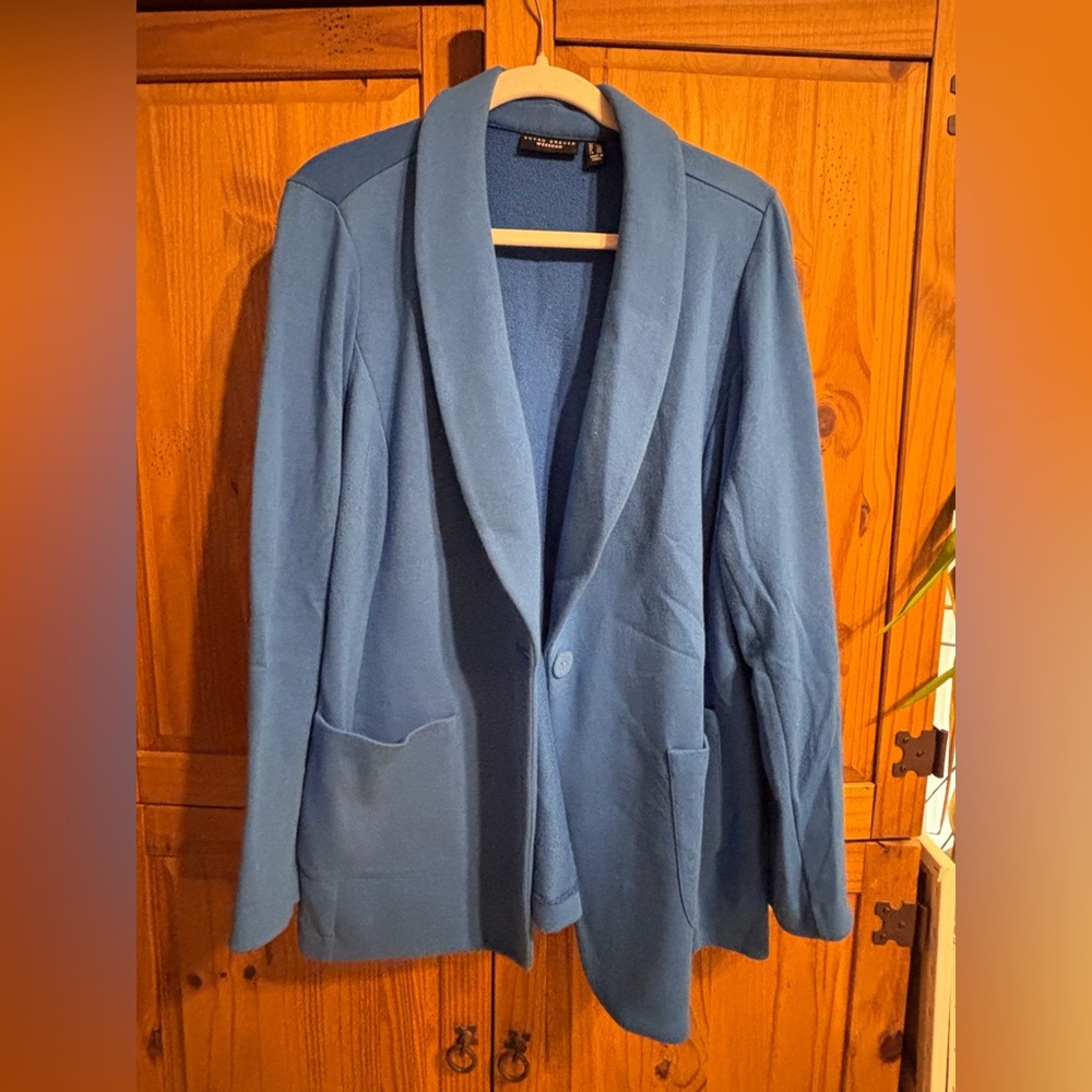 Susan Graver Blue Shawl Collar Blazer Jacket Sz 1x
